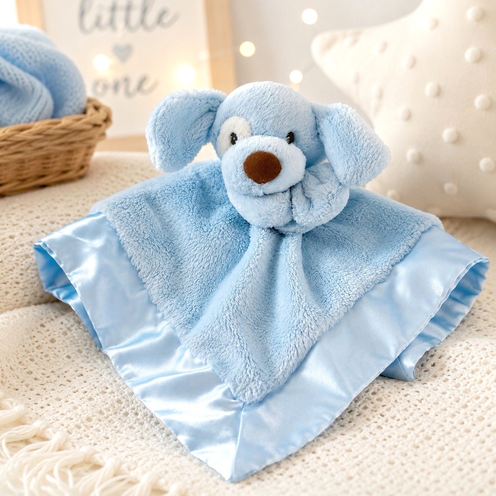 Baby GUND Spunky Puppy Dog Security Blanket Lovey Blue Satin Trim 14x14 Nursery
